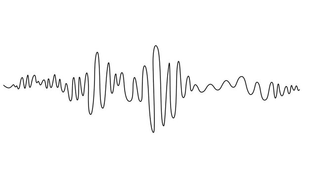 Continuous one line drawing of sound wave with different amplitude. Soundwave line self drawing animation, Animated self drawing of continuous line draw sound waves. Audio Player. Audio equalizer, pro