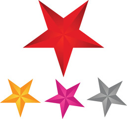 Obraz premium Set of shiny red star shapes and icons in 3d vector illustration style for Christmas holiday decoration design elements or award symbols