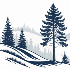 Obraz premium A scenic winter landscape with pine trees on a snowy hill