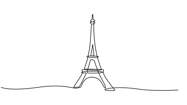 Self drawing animation one continuous line draw, logo,
Abstract Eiffel Tower, Paris, Animation of one line drawing of Eiffel Tower landmark wall poster. Iconic place in Paris, France. Tourism