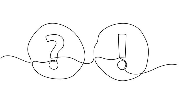 Question and exclamation mark continuous one line drawn animated video. Q and A symbol animation, Video. Continuous line drawing question mark and exclamation mark. Hand drawn asking and admiration