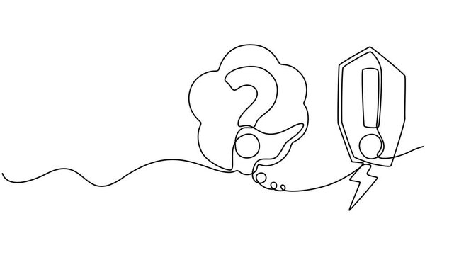 Question and exclamation mark continuous one line drawn animated video. Q and A symbol animation, Video. Continuous line drawing question mark and exclamation mark. Hand drawn asking and admiration