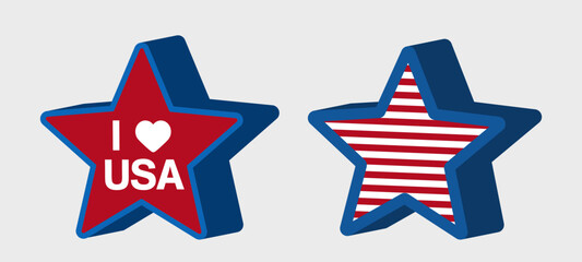 Obraz premium Fourth of July patriotic star vector illustration set for American holiday design. American patriotic star elements set for Independence Day. SVG.