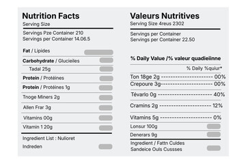 Fototapeta premium Editable Canada Nutrition Facts Label – Bilingual English French Food Packaging Template
