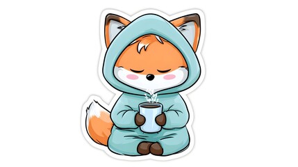Obraz premium Cute Fox Wearing a Hoodie Holding a Mug of Coffee.