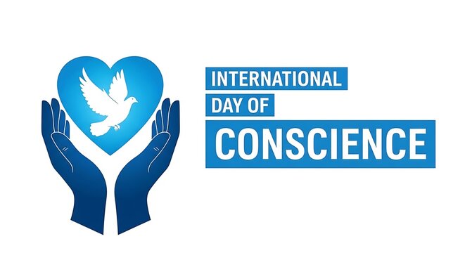 Hands cradling a heart with a dove celebrating international day of conscience