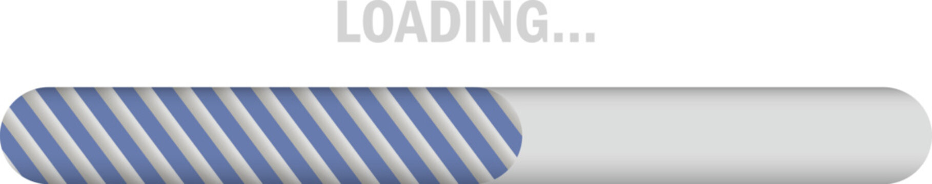 Loading progress bar with diagonal stripe animation for user interface screens. Modern blue rounded preloader indicator showing buffering or processing status. Clean minimal UI element for web apps an