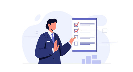 Fototapeta premium Businessman checking off tasks on a checklist, business success and planning concept