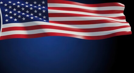 Fototapeta premium Waving american flag on a dark blue background