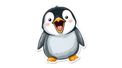 Obraz premium Cute Cartoon Penguin Character with Open Mouth and Big Eyes.