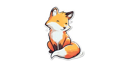 Obraz premium Cute Cartoon Fox Sitting Happily with Fluffy Tail.