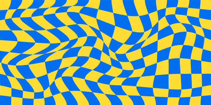 Geometric seamless checkerboard background pattern, blue and yellow cell design.