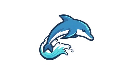 Fototapeta premium Playful Blue Dolphin Leaping Through Ocean Waves Illustration.