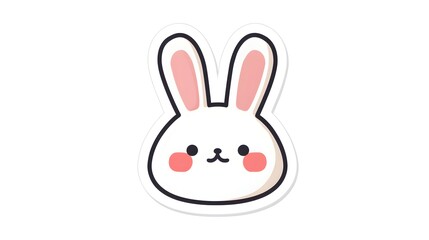 Obraz premium Cute Kawaii White Bunny Rabbit Face Sticker Design.