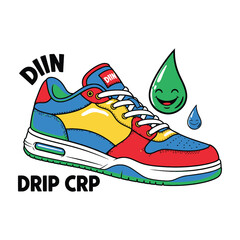 Colorful sneaker with drip effect and smiling water droplet