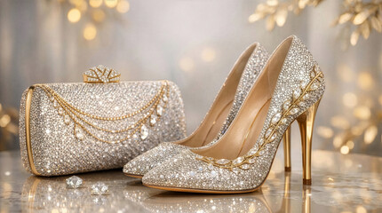 Elegancki i stylowy zestaw wieczorowy - buty i torebka.
