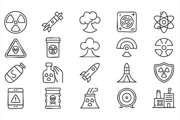 Fototapeta premium Nuclear Industry and Radiation Safety Outline Icons for Technology and Research Concepts
