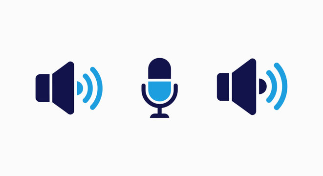 Sound and microphone icons with waveforms for audio settings and recording