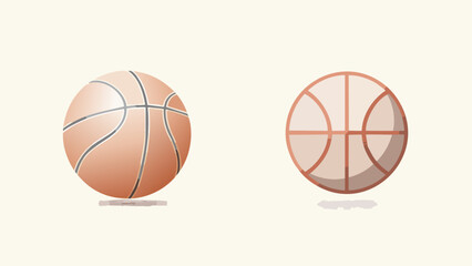 Conceptual illustration of two basketball designs, showing classic textured and modern flat graphic styles, ideal for sports, recreation, and digital content