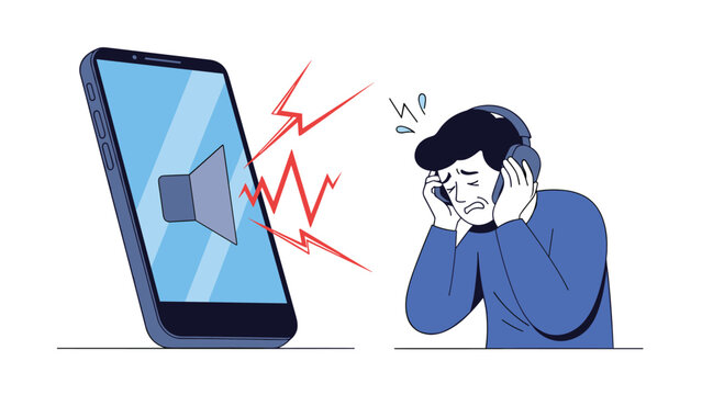 Developer carrying giant pencil and magnifying glass to test smartphone software representing quality assurance.