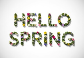 Naklejka premium Hello spring floral typography greeting