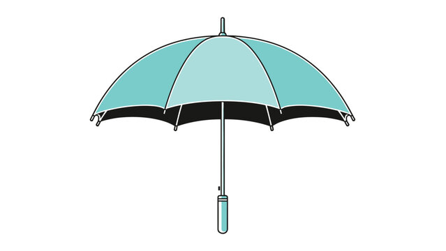 Fully open light blue umbrella with a dark underside provides protection from rain or sun during outdoor activities.