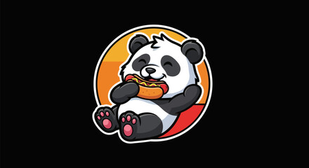 Cartoon panda enjoying hot dog © Corneto