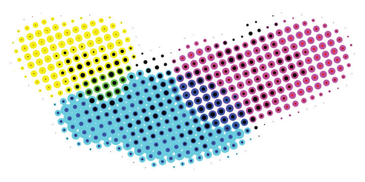 Abstract Halftone Dot Pattern with Cyan Magenta Yellow Colors.