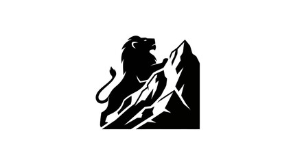Obraz premium Lion climbing mountain silhouette