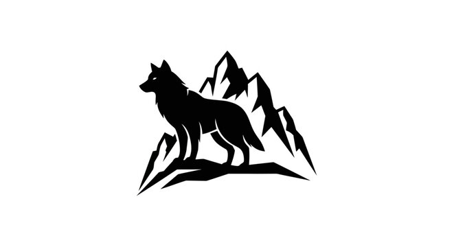 Silhouette wolf and mountain range