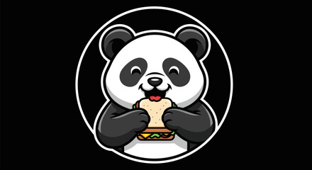 Cartoon panda enjoying a sandwich © Corneto