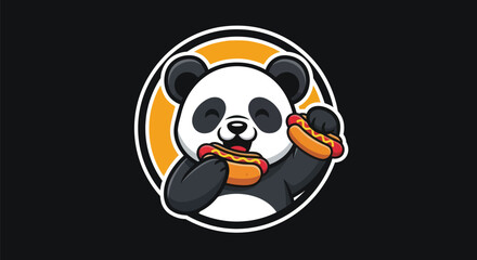 Cartoon panda enjoying hot dogs © Corneto