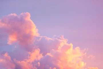 Beautiful fluffy cumulus clouds in a vibrant sunset sky with soft pastel shades of pink, purple, and orange. Dreamy cotton candy clouds at golden hour, perfect for peaceful nature backgrounds. © Francis