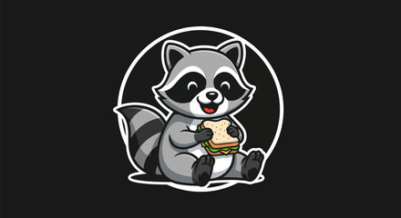 Cartoon raccoon enjoying a sandwich © Corneto