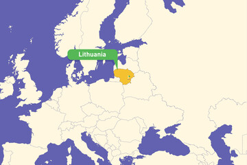 Fototapeta premium Highlighted infographic map illustration of Lithuania, ideal for education, travel guides, and geography presentations.