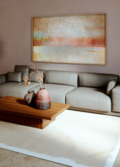 Naklejka premium Large luxury modern bright interiors Living room mockup illustration 3D rendering Generated Color Image