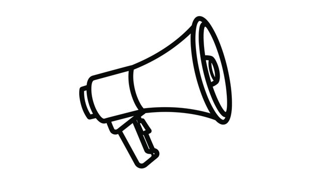 Clean black and white outline illustration of a megaphone or bullhorn used for public speaking and amplifying voices during protest or event.