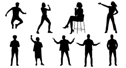 Fototapeta premium Set of 8 black human silhouettes vector