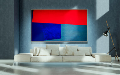 Naklejka premium Large luxury modern bright interiors Living room mockup illustration 3D rendering Generated Color Image