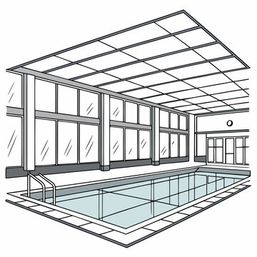 A large indoor swimming pool with a glass roof