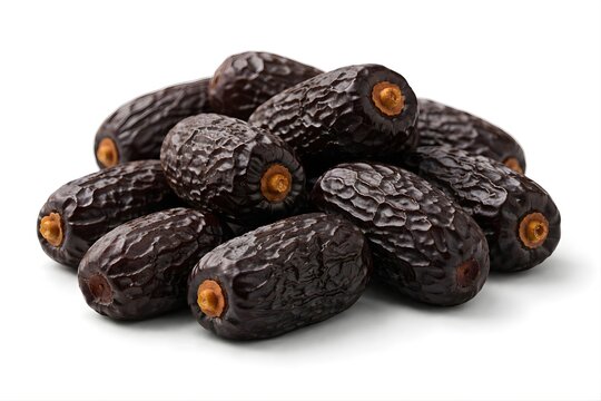 Close Cluster of Ajwa Dates Macro Isolated on White Background, عجوة, کھجور, تمر, hurma, Premium Madinah Khajoor Texture Detail, Healthy Ramadan Snack Ingredient Food Photo