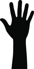 Black Silhouette of a Human Hand Raised with Fingers Spread on White Background open