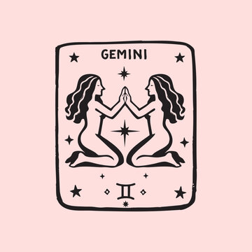 Naive folk illustration of Gemini. Vector illustration.