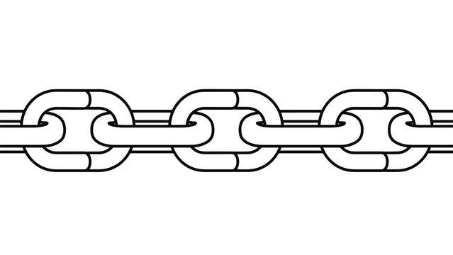 Simple black and white line drawing of a section of a heavy duty metal chain with interlocking oval links in a row.