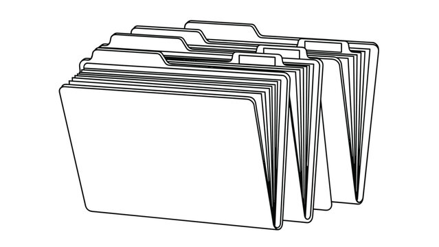 Row of four black and white outlined file folders arranged together to show a system for storing and archiving many documents.