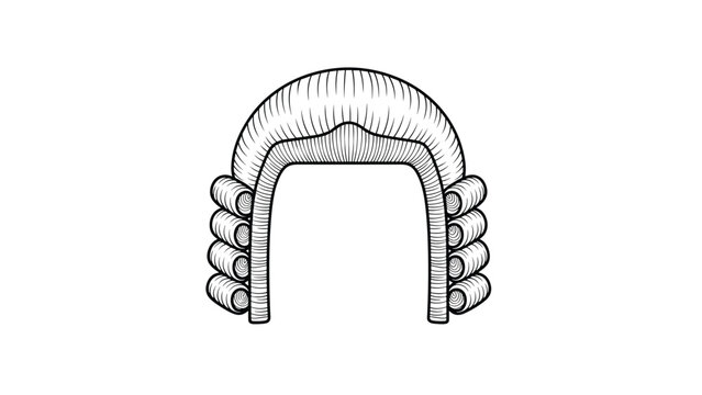 Detailed black and white engraving style illustration of a traditional formal barrister or judge's wig with many small curls.