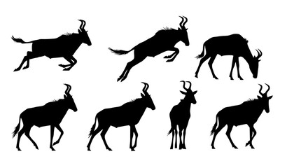 African hartebeest antelope silhouette pack wild safari animals in motion vector illustration © Sabbir