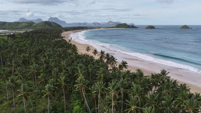 Cinematic aerial video of Nacpan beach on Palawan in the Philippines 
