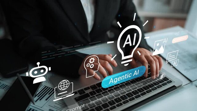 Business professional using technology for artificial intelligence integration in modern office environment with futuristic graphics and data visuals on screen Gluon.
