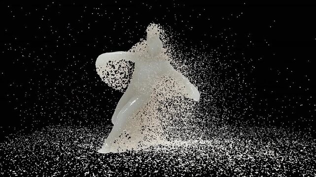 Character Milk splash in slow motion. 3D animation of white and brown liquid cream drops splash isolated on brown. Alpha matte included for compositing. 4K bright white and dark design element